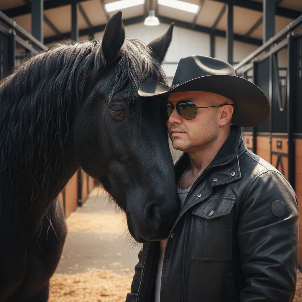 Man With Black Horse Portrait
