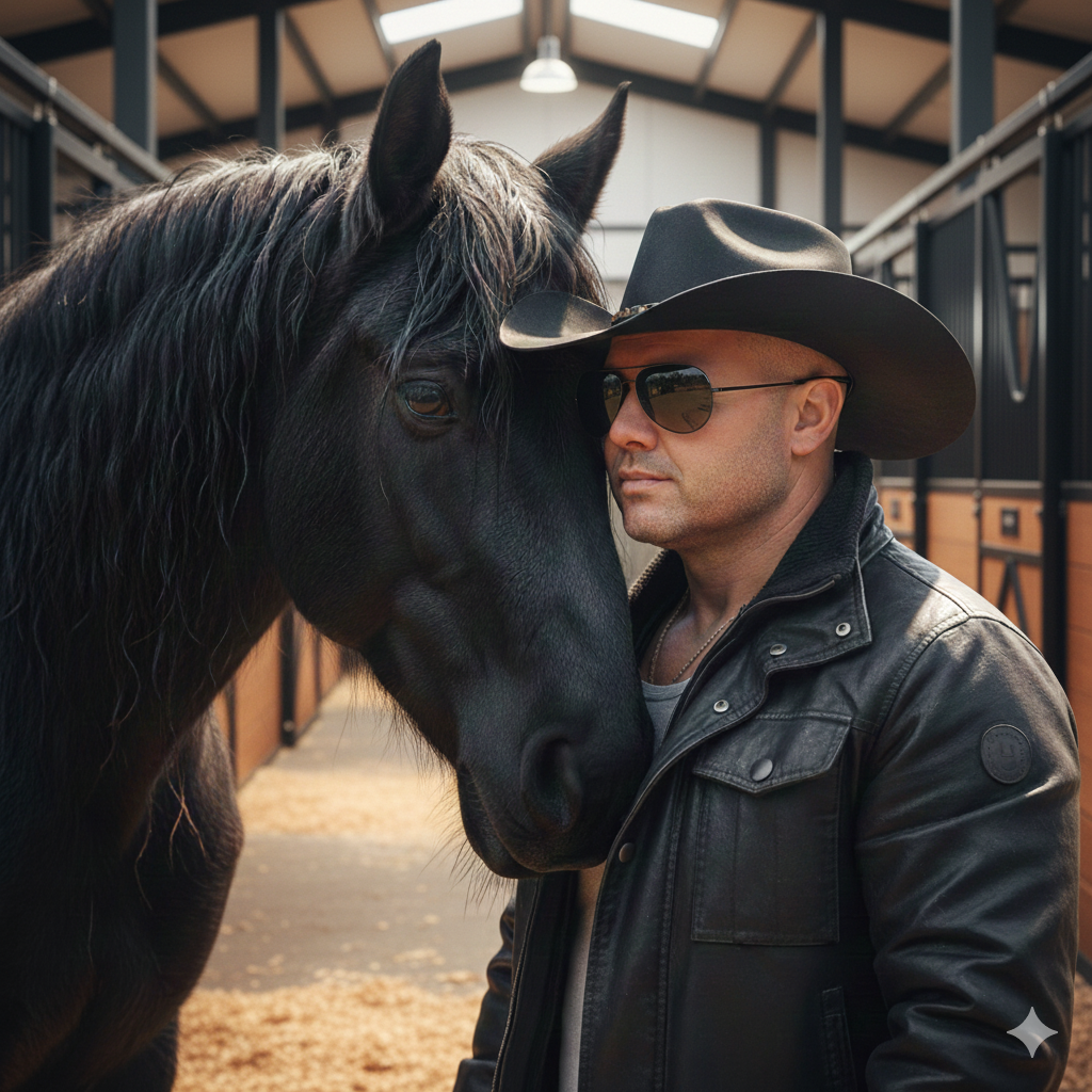 Man With Black Horse Portrait