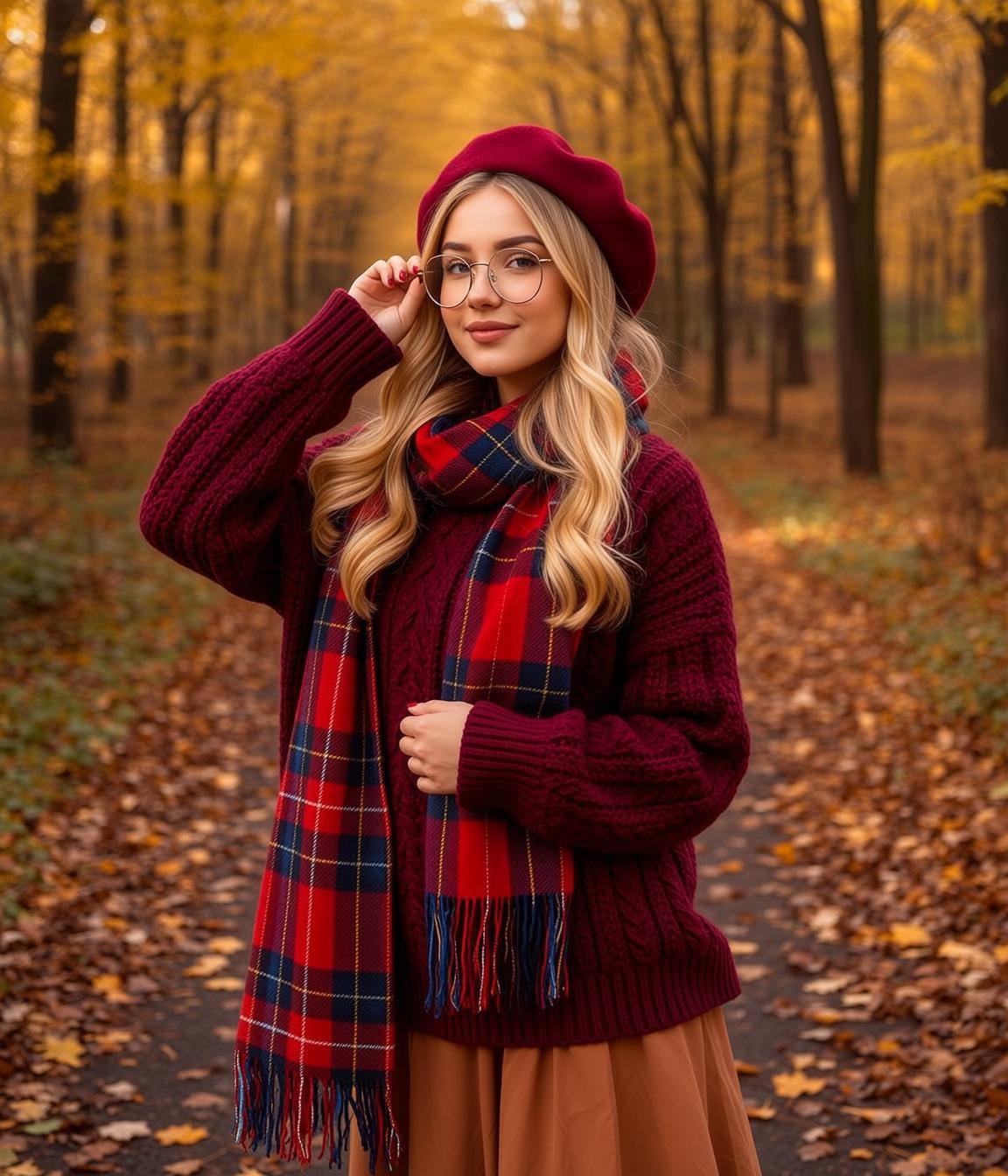 Burgundy Sweater Autumn Path