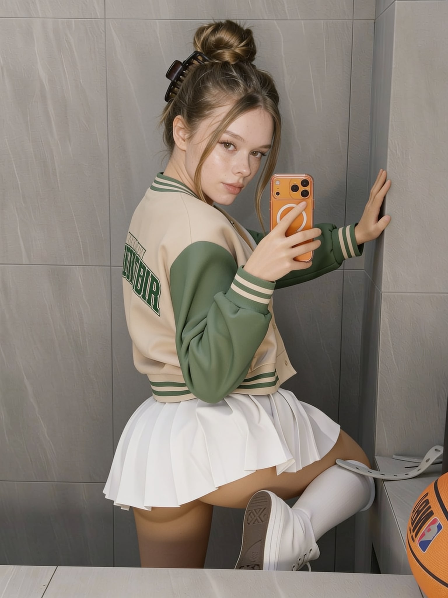 Long Hair Miniskirt Flight Jacket Text