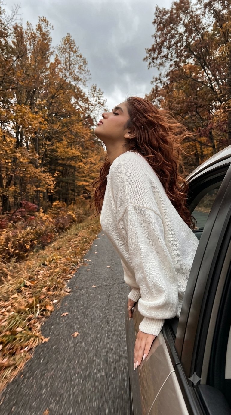 Leaning Out Of Moving Car Autumn Soft Glam