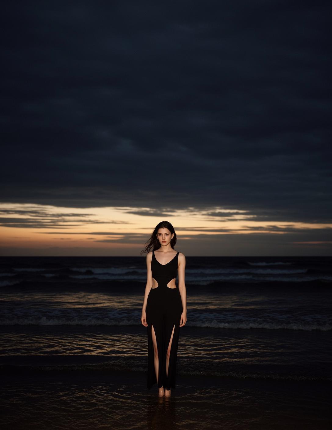 Black Cutout Dress Beach Sunset