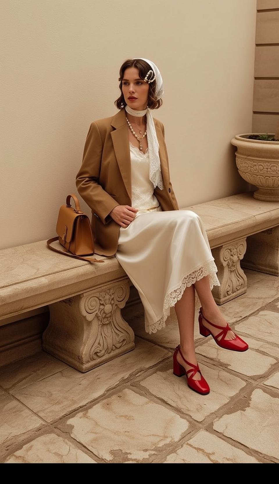 White Satin Skirt Patio Look