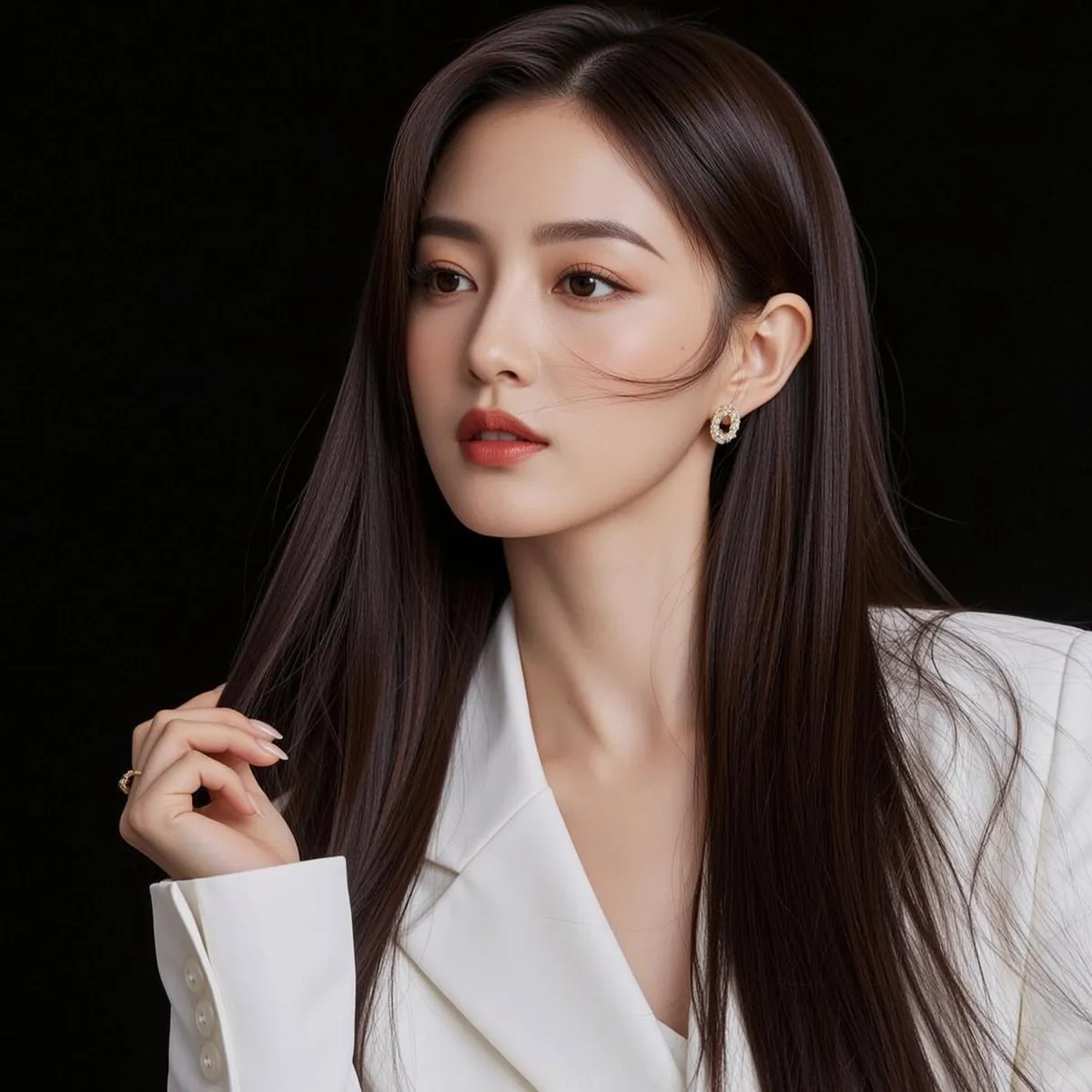 Makeup Earrings And Rings In Blazer Portrait