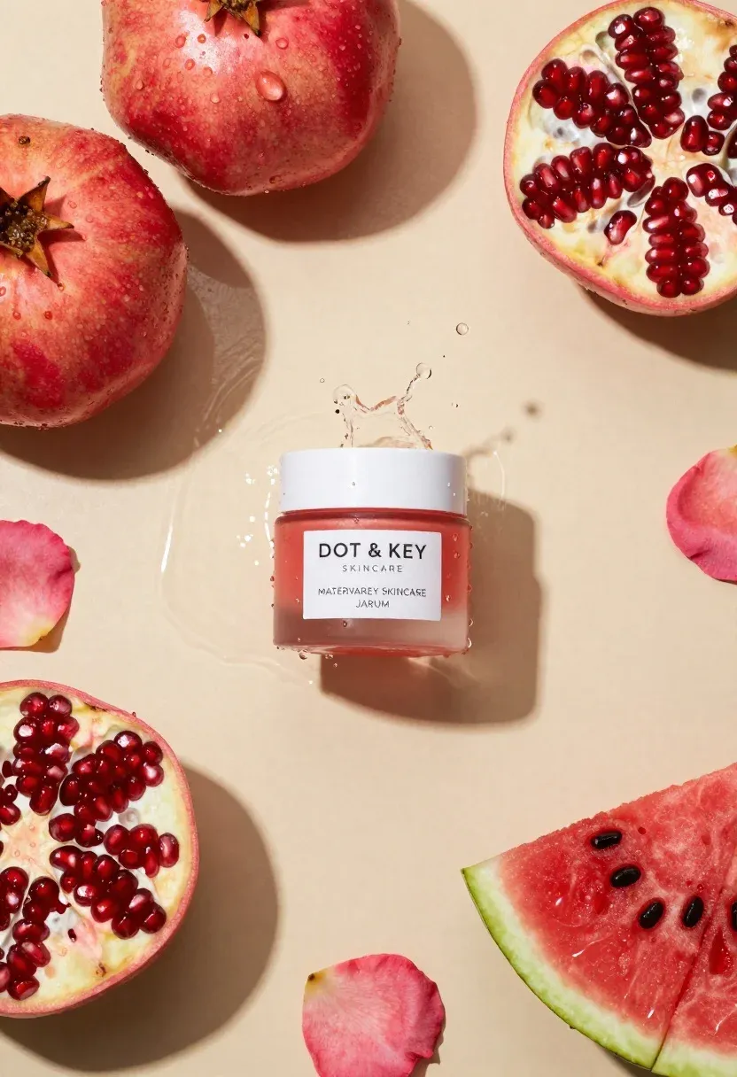 Top-down Flat Lay Skincare Jar Surrounded Fresh Fruit And Water