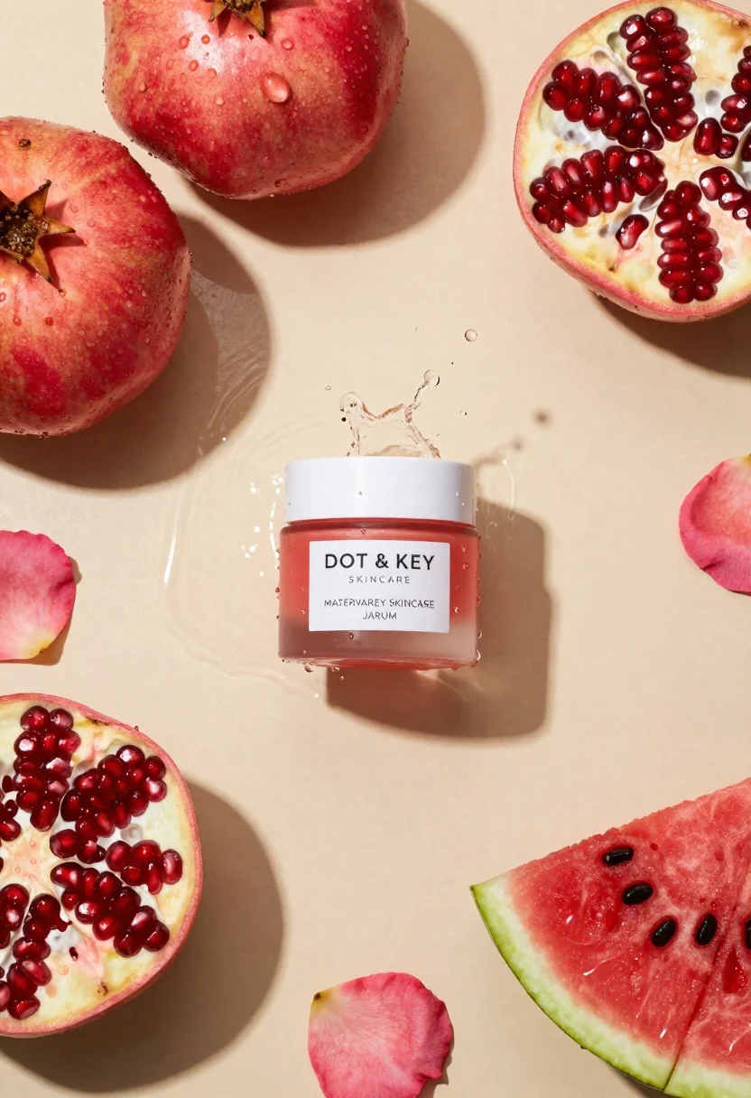 Top-down Flat Lay Skincare Jar Surrounded Fresh Fruit And Water
