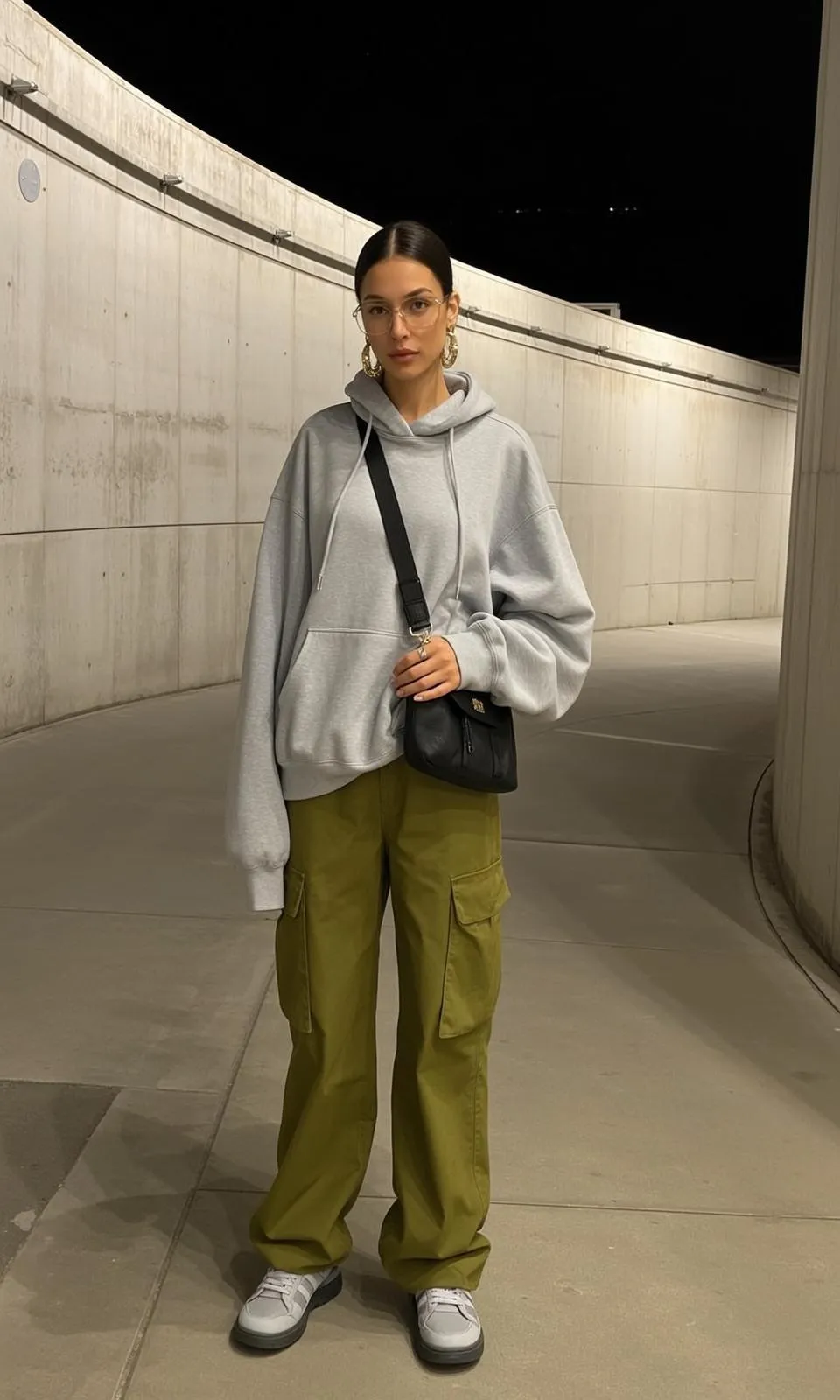 Glasses And Earrings And Rings In Curved Concrete Tunnel