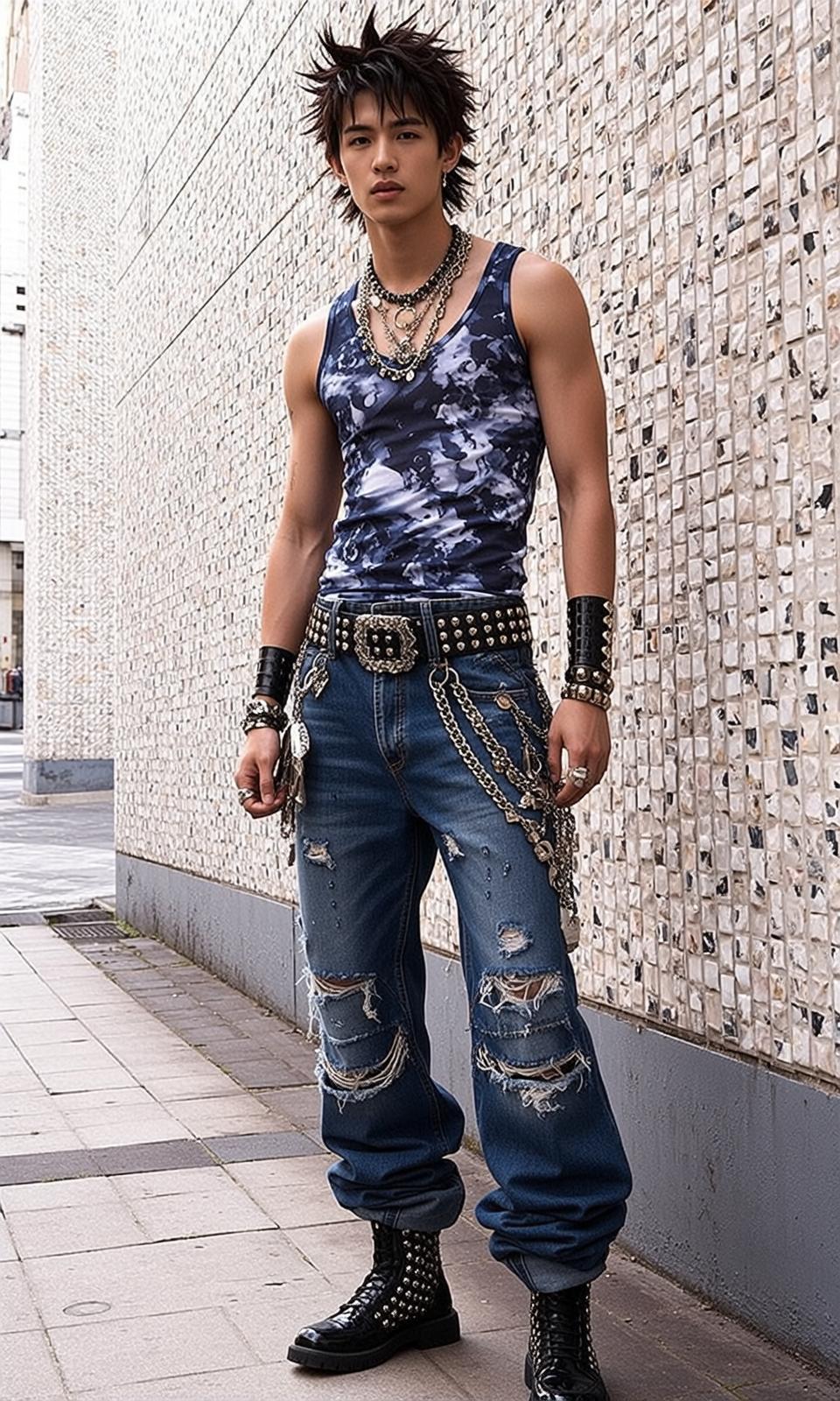 Young Spiky Black Hair Light Skin Sleeveless