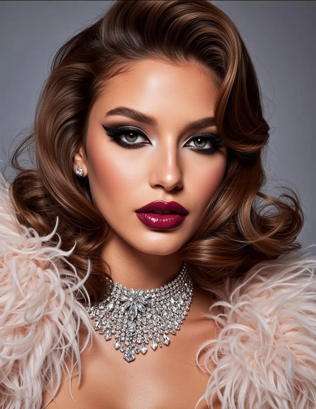 Makeup Earrings Necklace And Lash Extensions In Studio Portrait