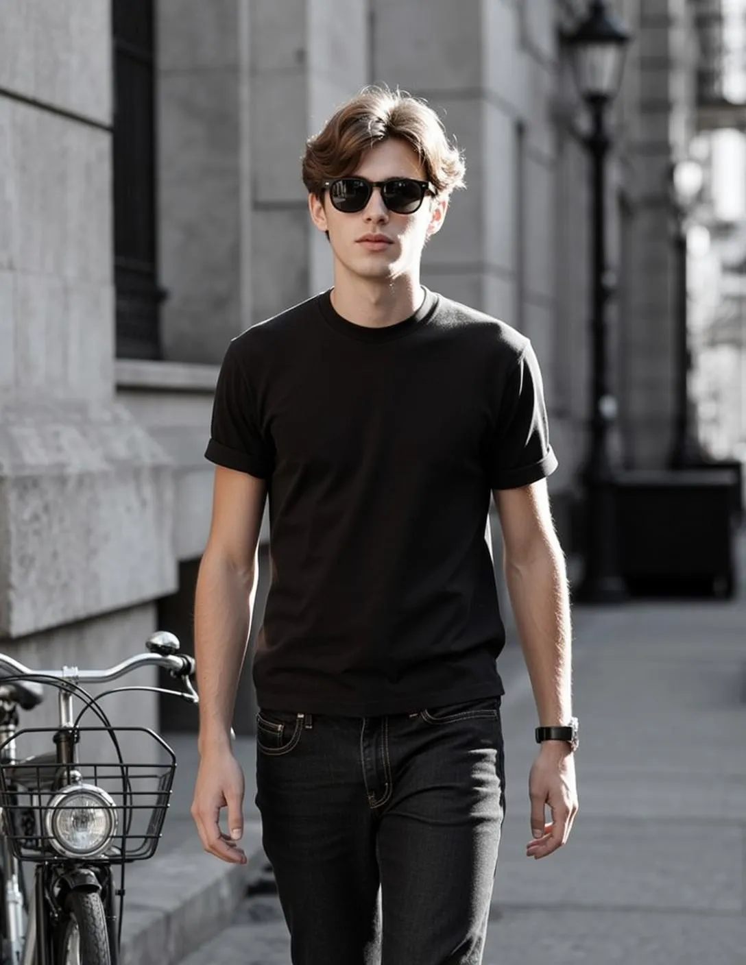 Sunglasses And Watch With T Shirt Fashion Portrait