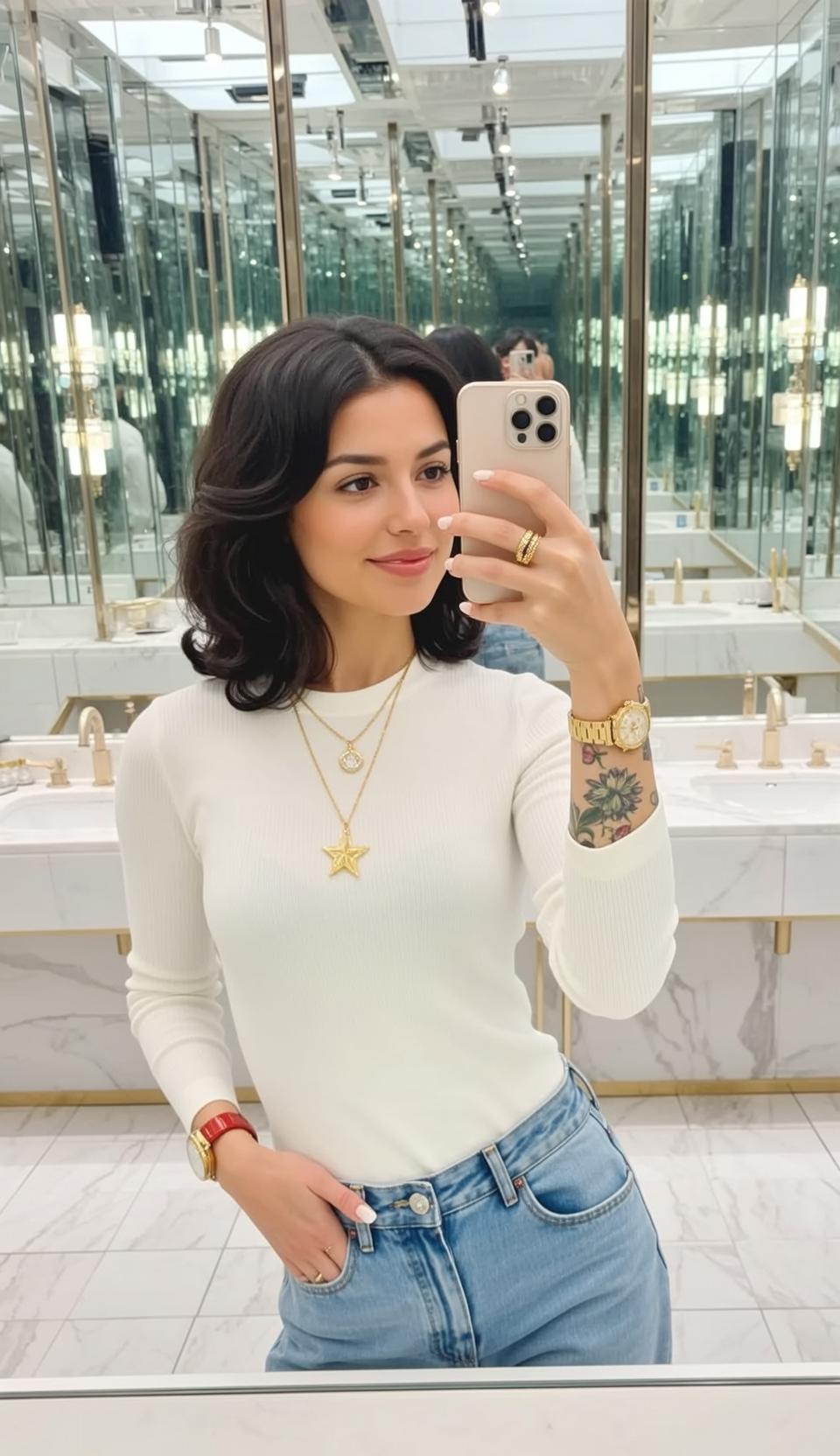 Explore Taking Selfie Well-lit Mirrored Bathroom Holding