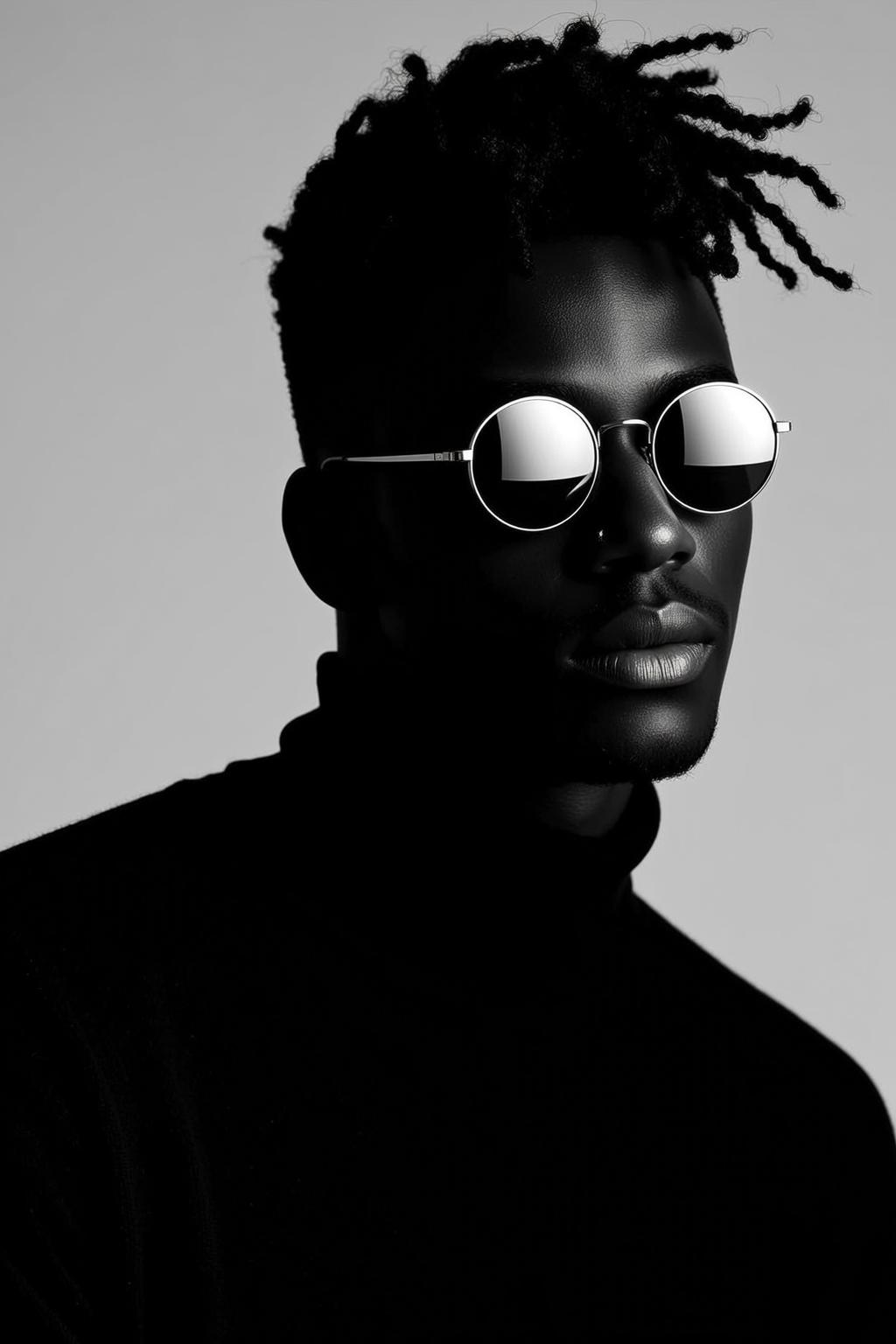 Creative Dreadlocks Dark Turtleneck Round Sunglasses Looking