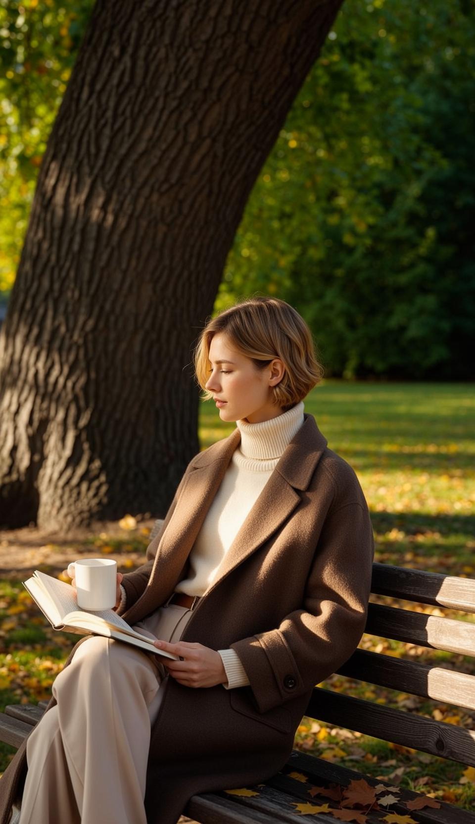 Cream Turtleneck Park Bench