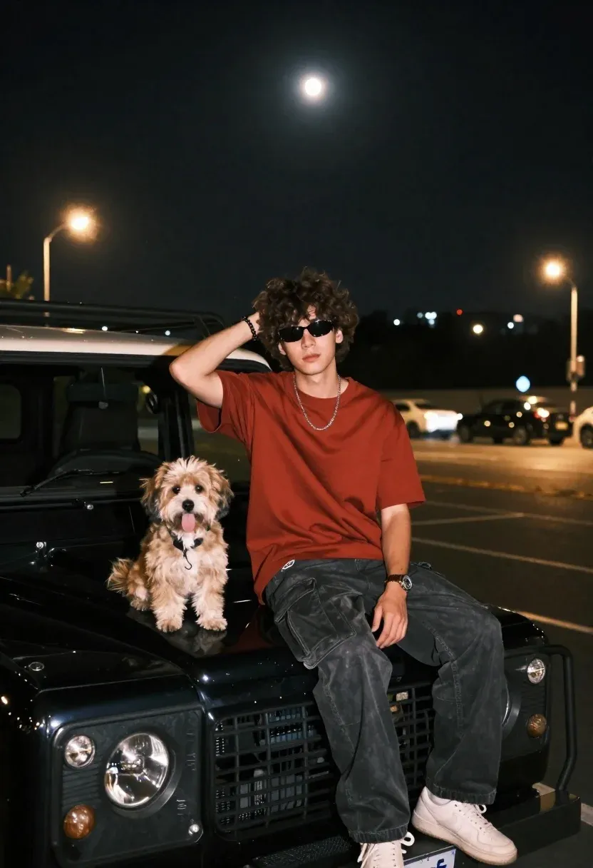 Young Man With Curly Dark Hair Sits Casually The Hood