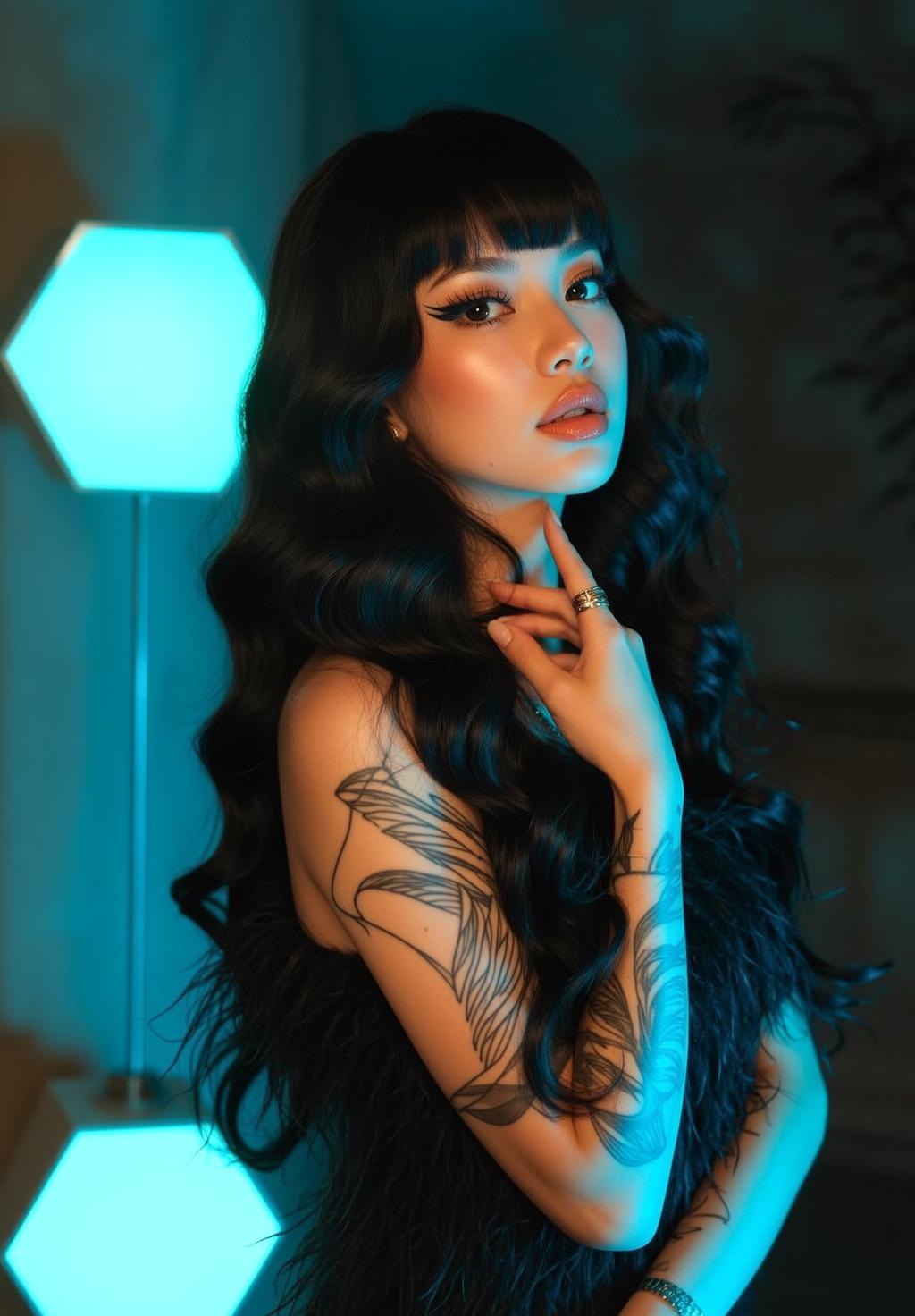 Black Feather Dress Neon Glow