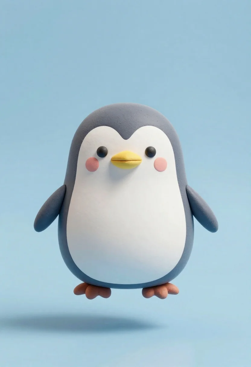 Cute Chubby Penguin With Round Body And Soft Clay-like Texture