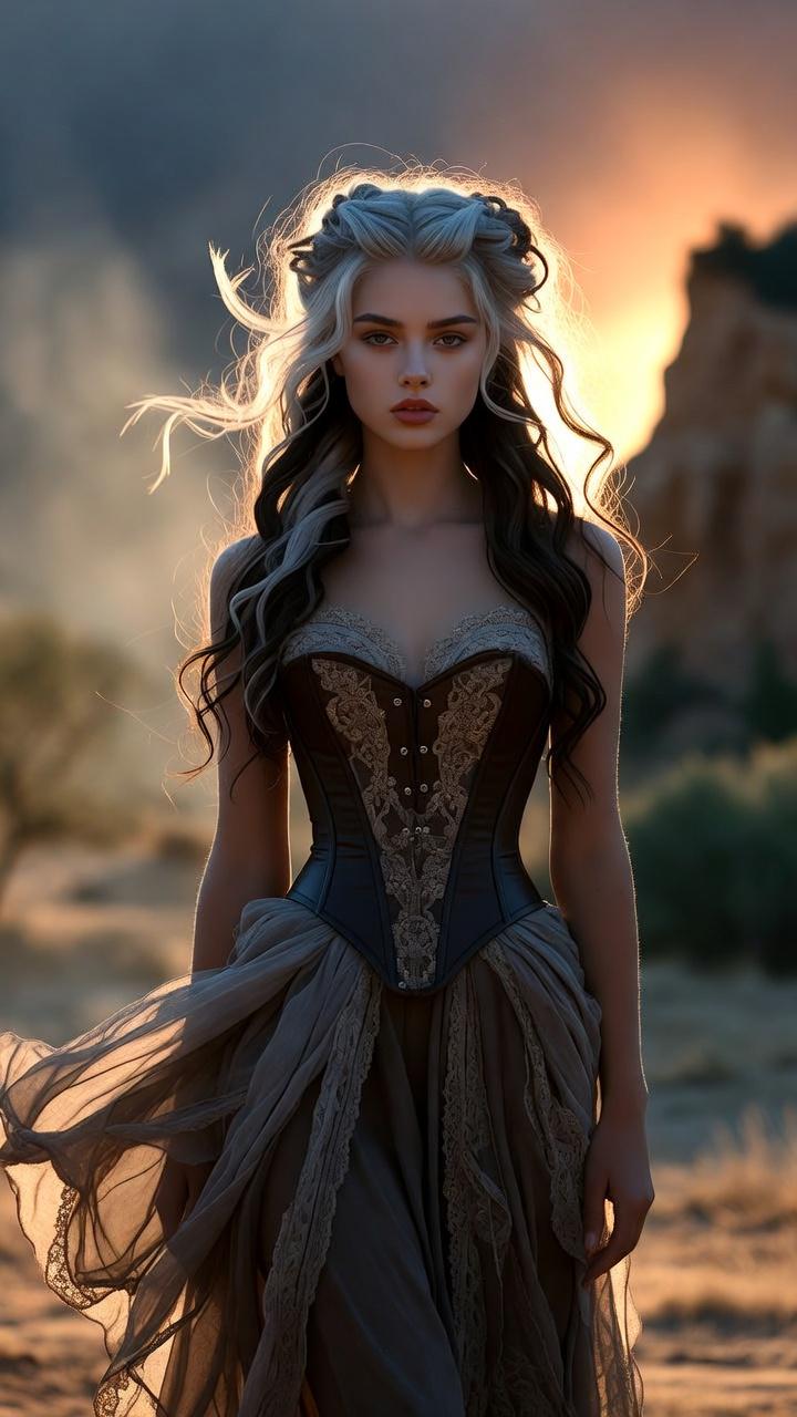 Desert Sunset Golden Hour Leather Corset Lace Skirt