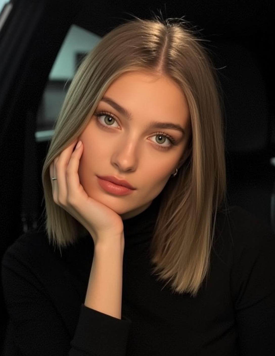 Ash Blonde Bob Car Interior Soft Light