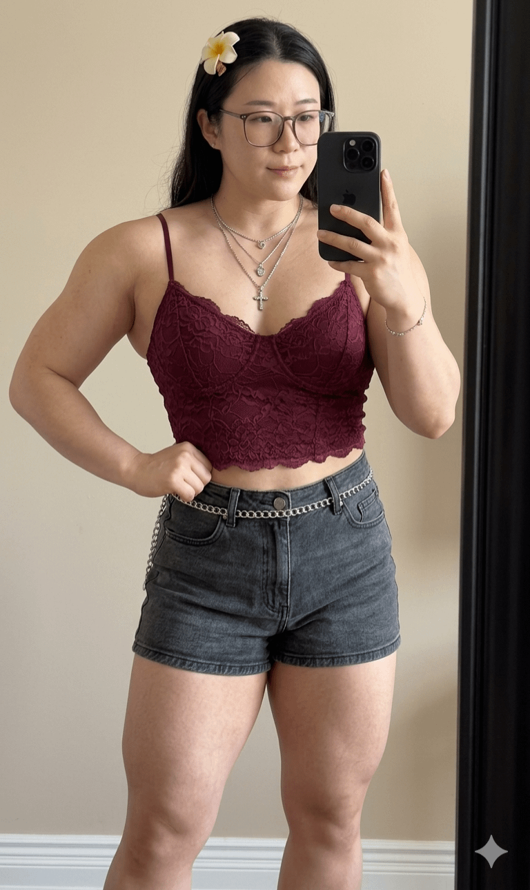 Maroon Bralette Taking Mirror Selfie