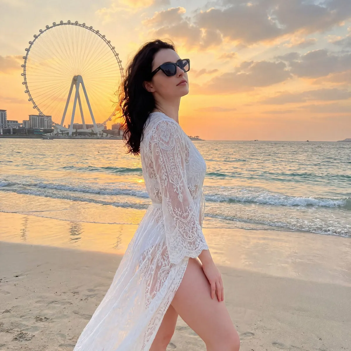 Sunglasses At Beach Sunset With Ferris Wheel