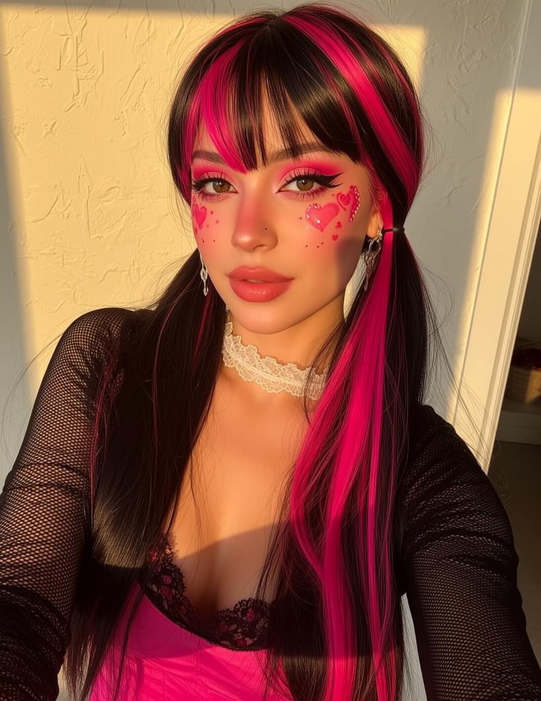 Halloween Makeup Young Long Black Hair Bright