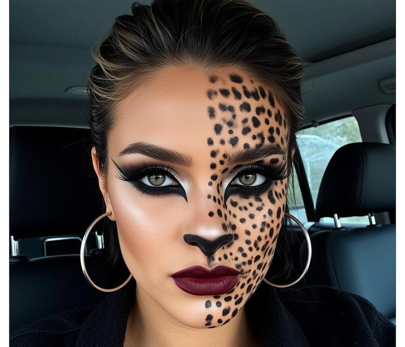 Halloween Makeup Leopard Paint Dark Brown Styled