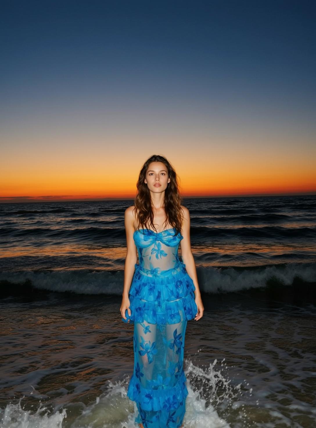 Blue Sheer Beach Sunset Dress