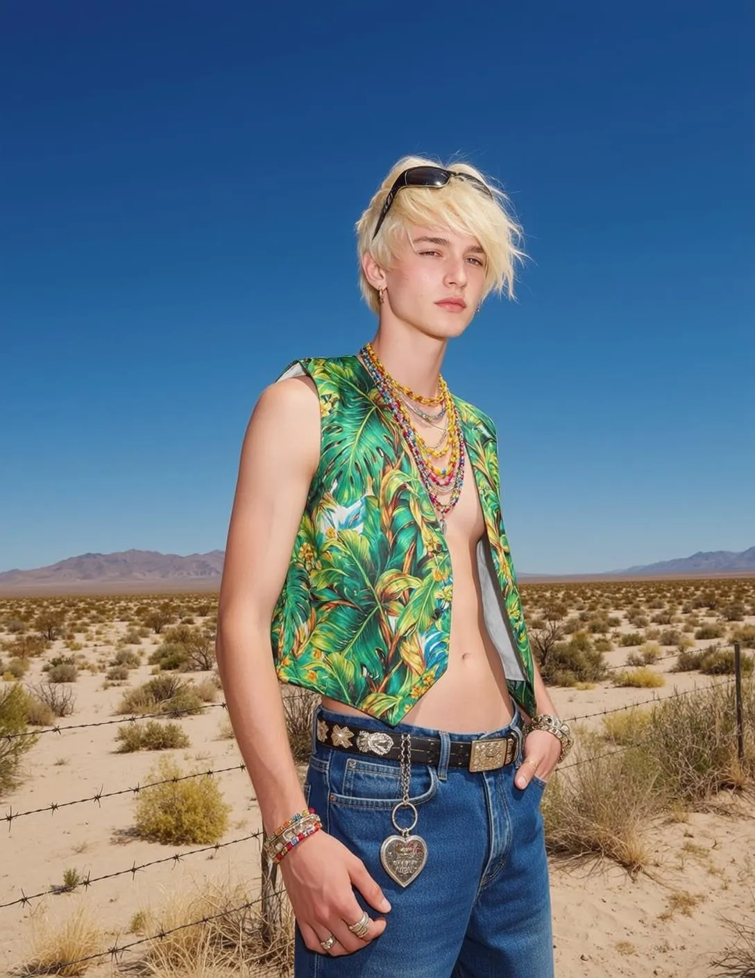 Sunglasses And Necklace In Desert Landscape