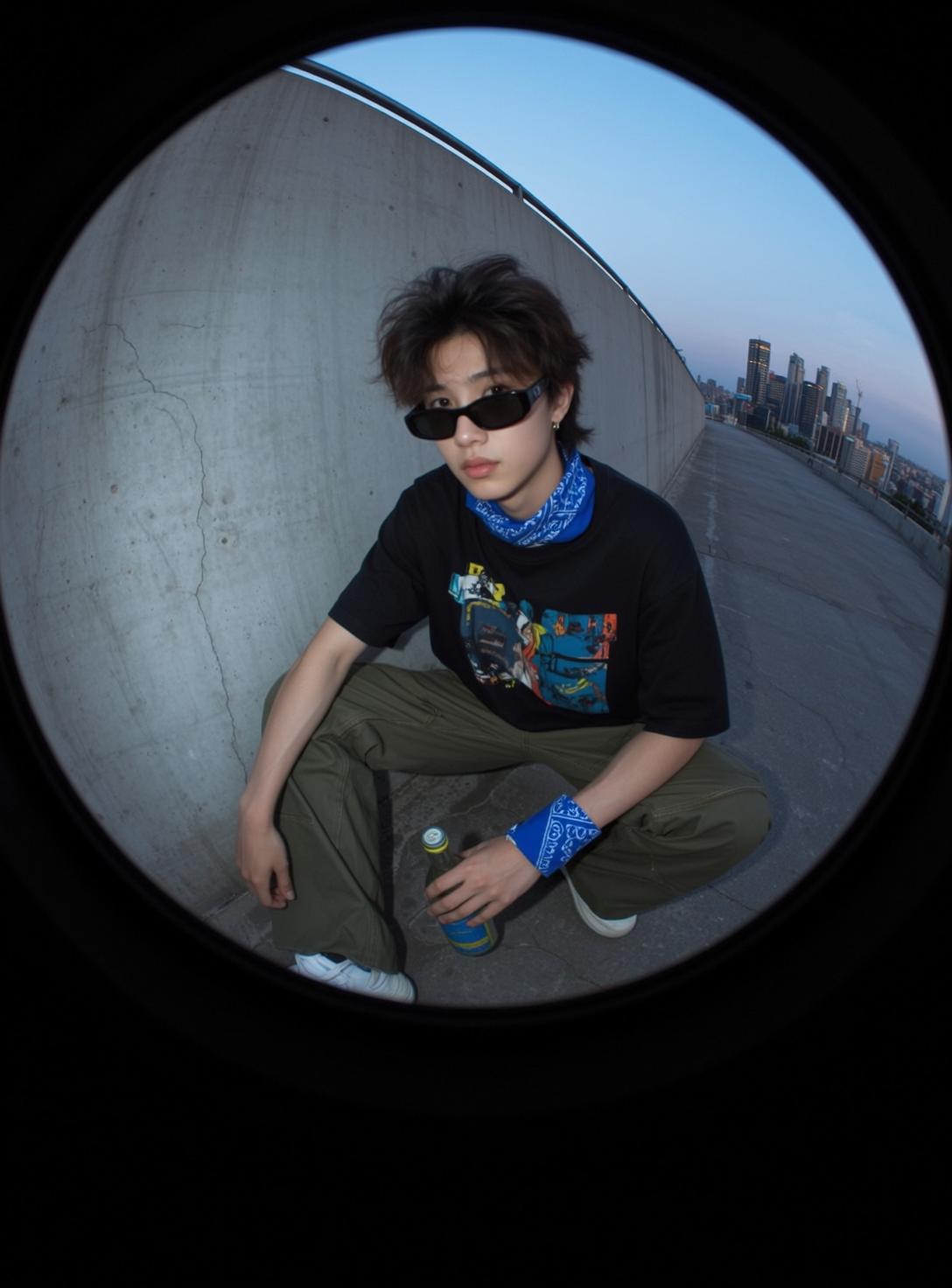 Fisheye Young Dark Messy Medium Length Pale