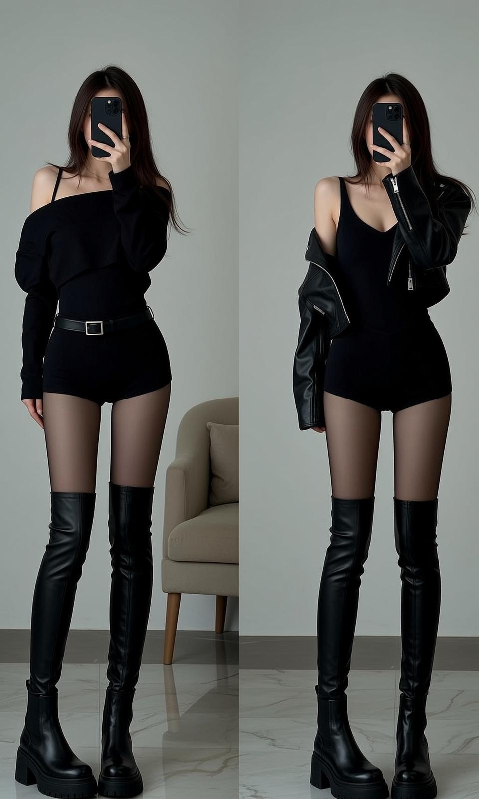 Acubi Young Long Dark Straight Fair Off-the-shoulder