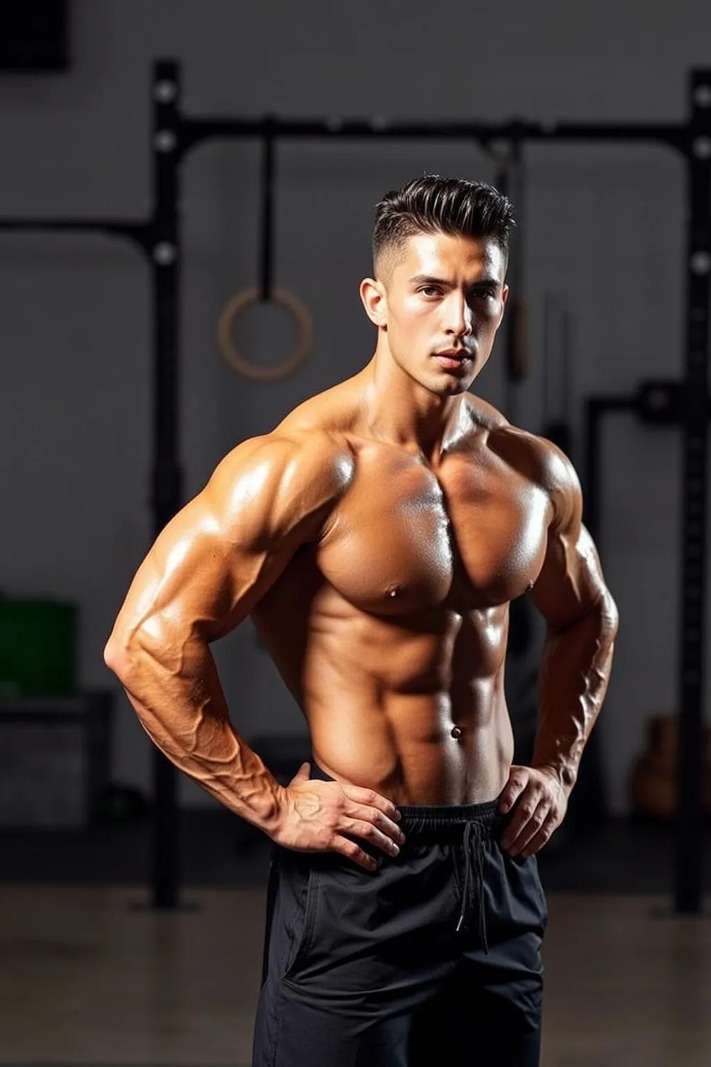 Muscular Dark Styled Tan Black Athletic Shorts