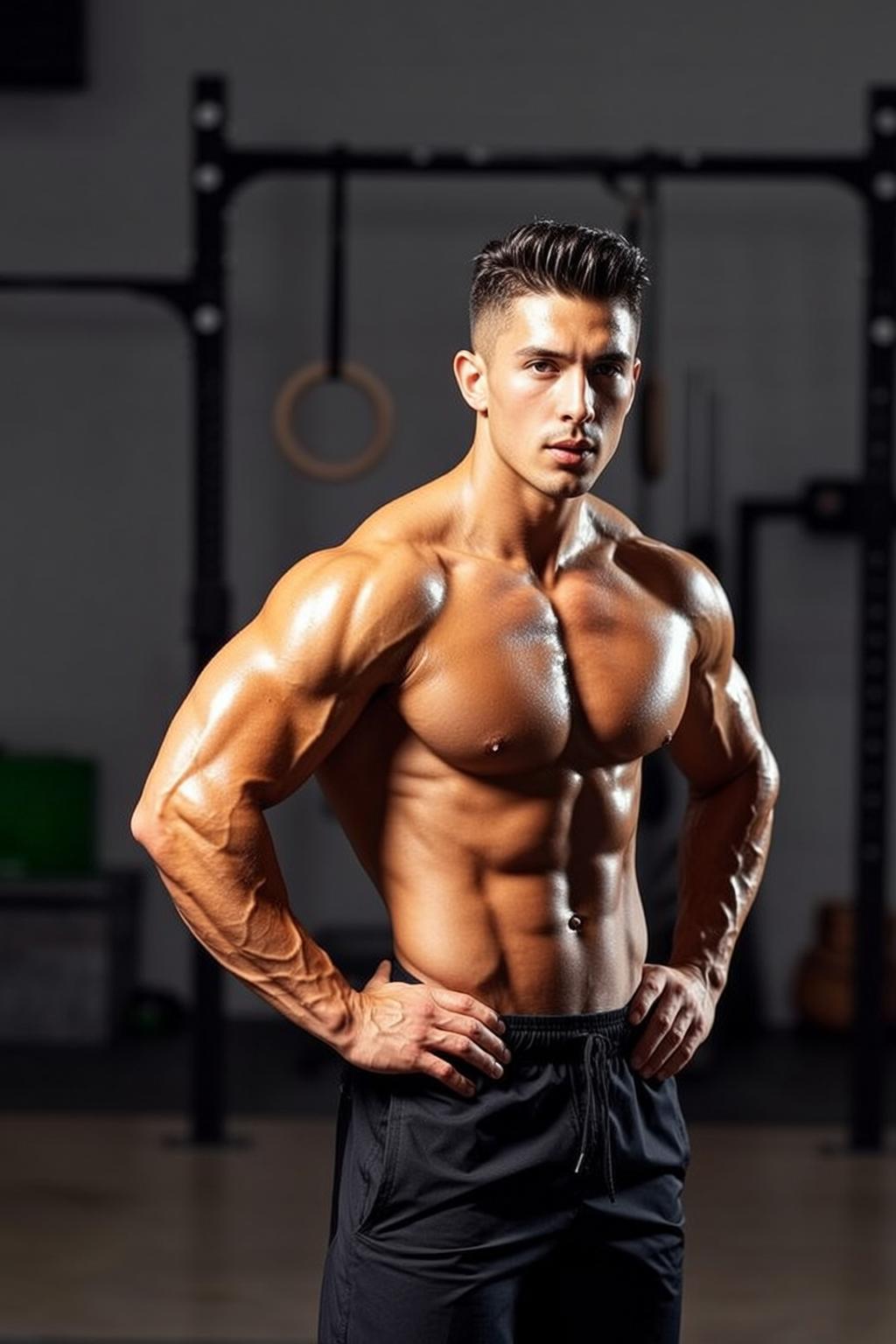 Muscular Dark Styled Tan Black Athletic Shorts