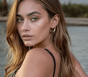 Golden Hour Portrait Simple Black Dress Wavy Hair