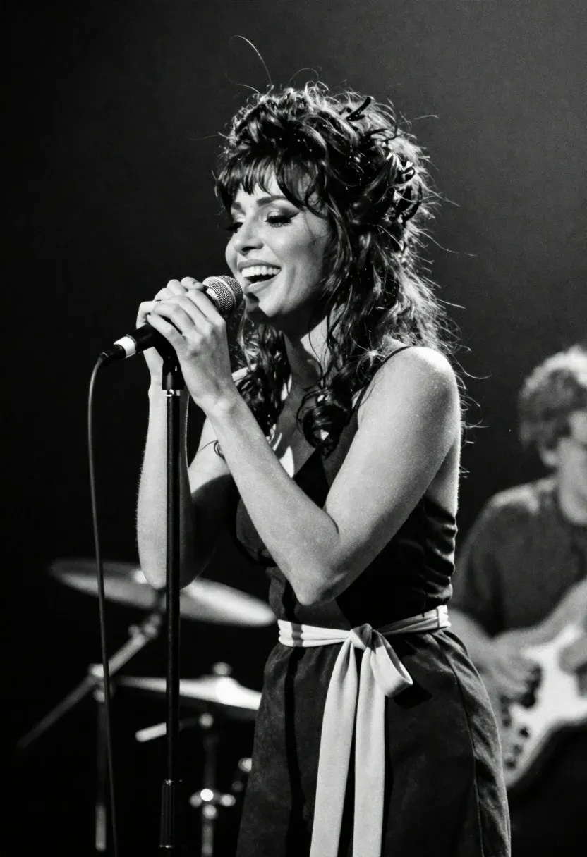 Black And White Photograph Female Singer Performing Passionately Stage Subject
