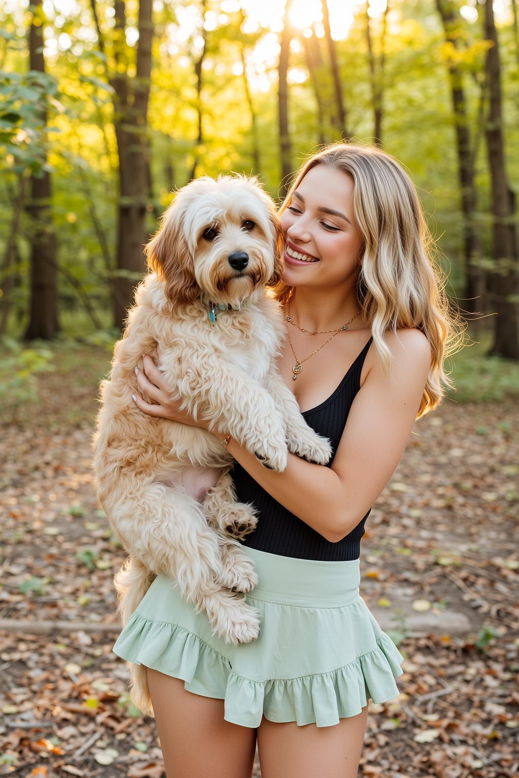 Explore Young Holding Fluffy Light Brown Dog