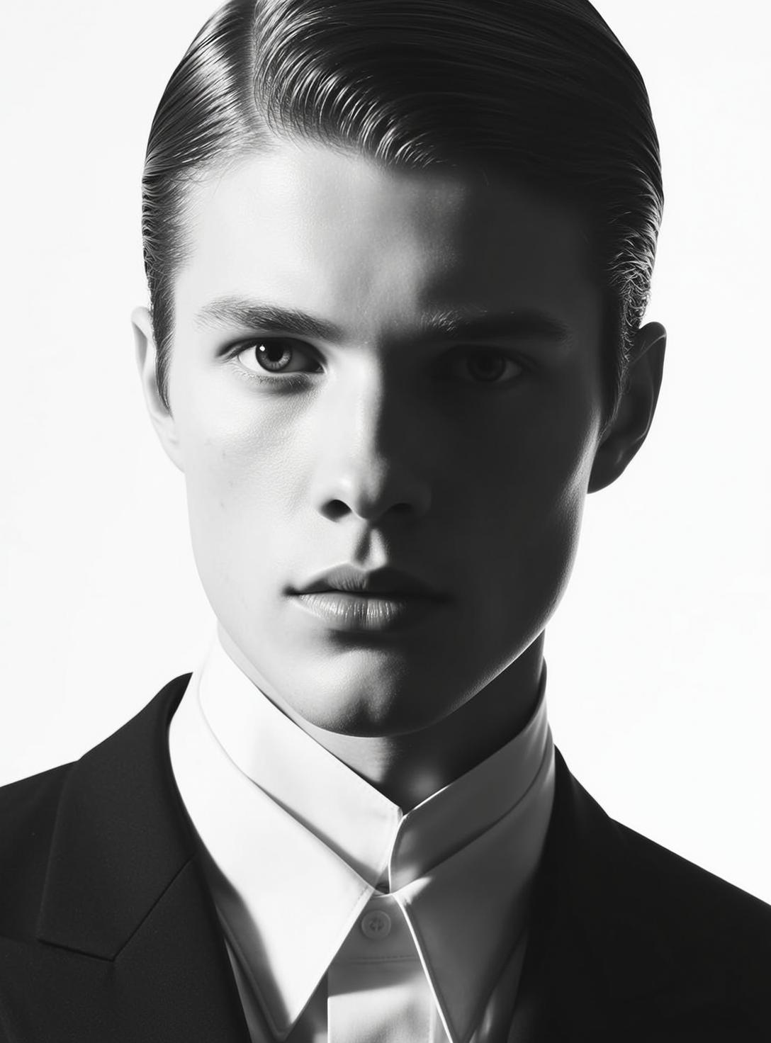 Headshot Portrait Young Man With Sharp Defined Features Looking Directly