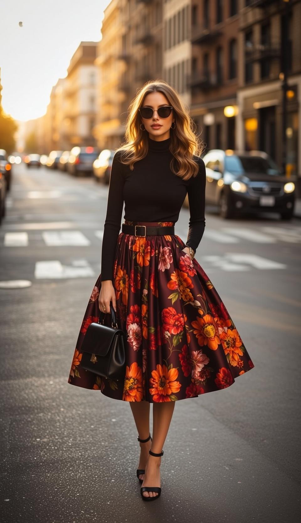 Black Belt Black Turtleneck City Street Asphalt Road Cars