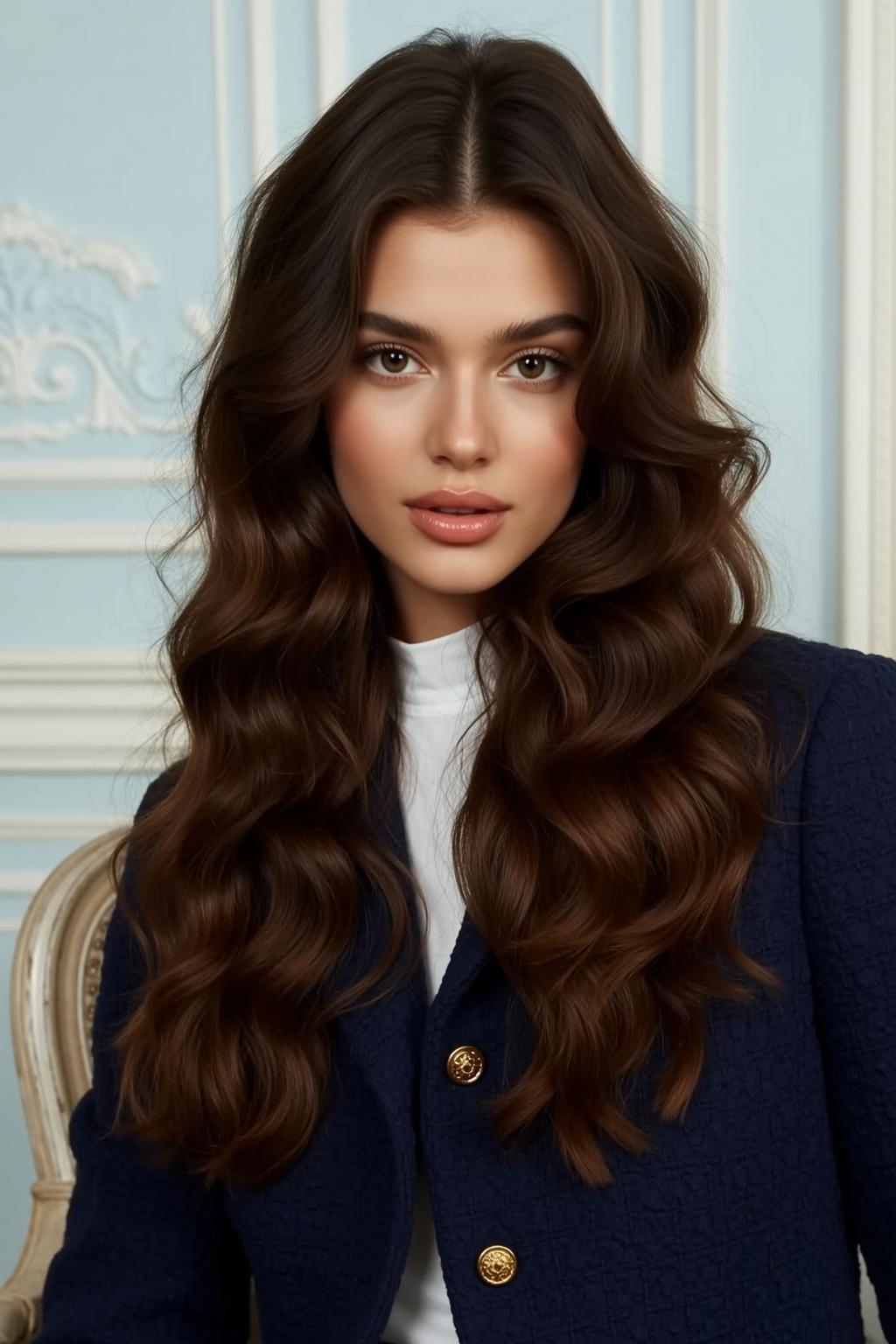 Hair Salon Young Long Wavy Dark Brown