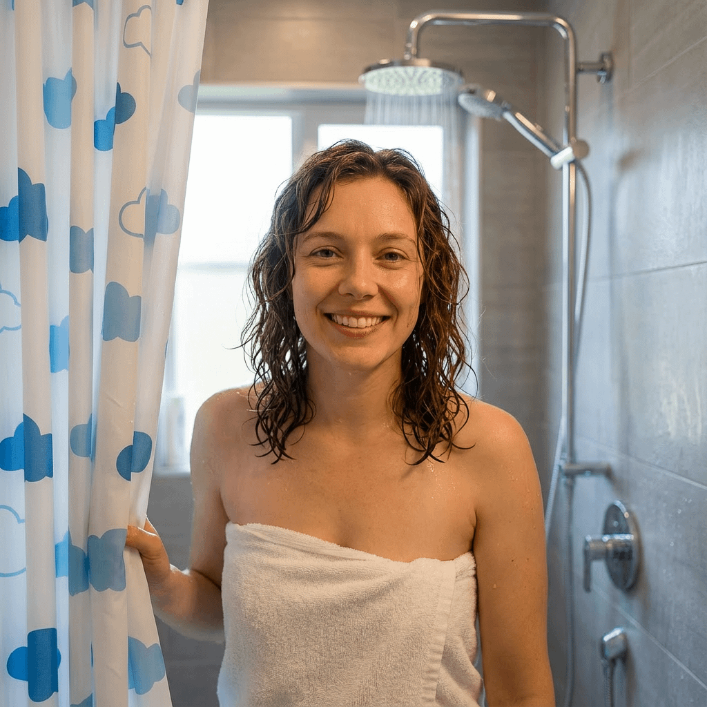 Modern Bathroom Shower Curtain Playful Clouds