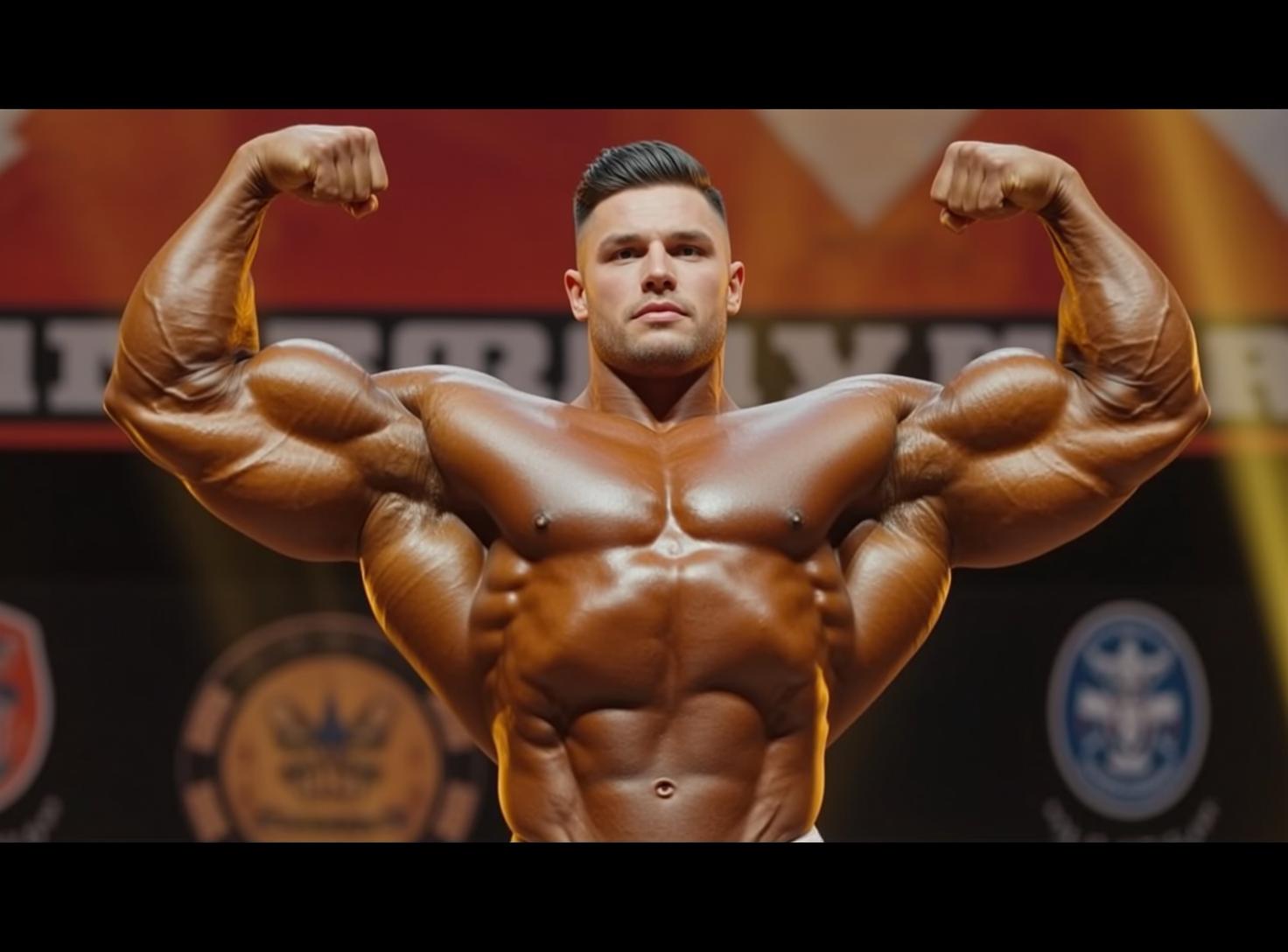 Muscular Bodybuilder Short Dark Styled Tanned Oiled