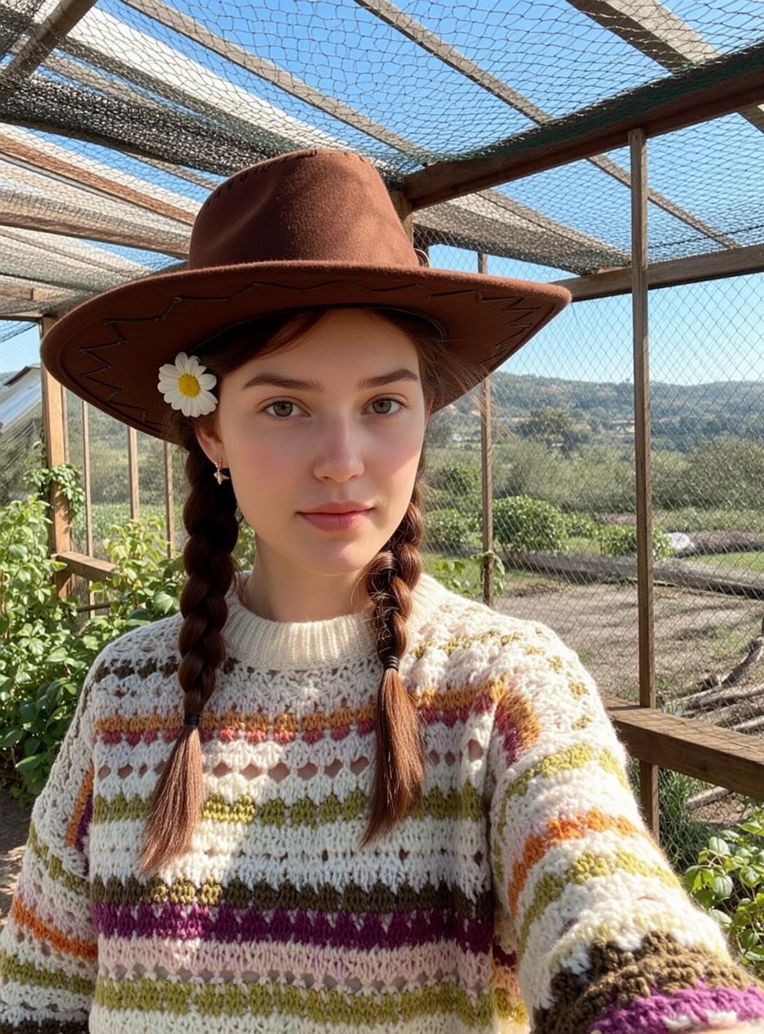 Crochet Sweater Daisy Hat Look