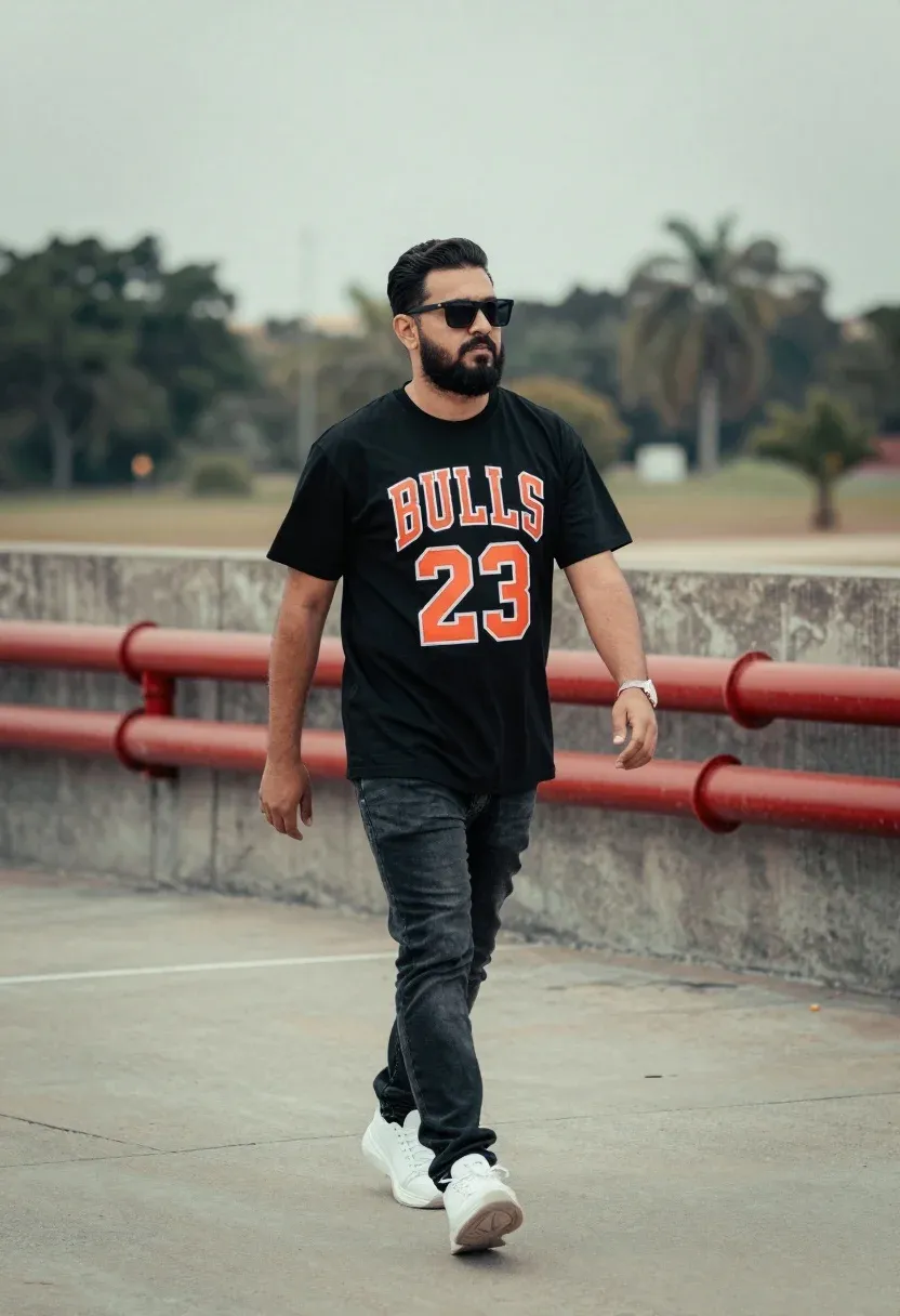 Man Walking Confidently Urban Outdoor Setting Subject Man With Beard