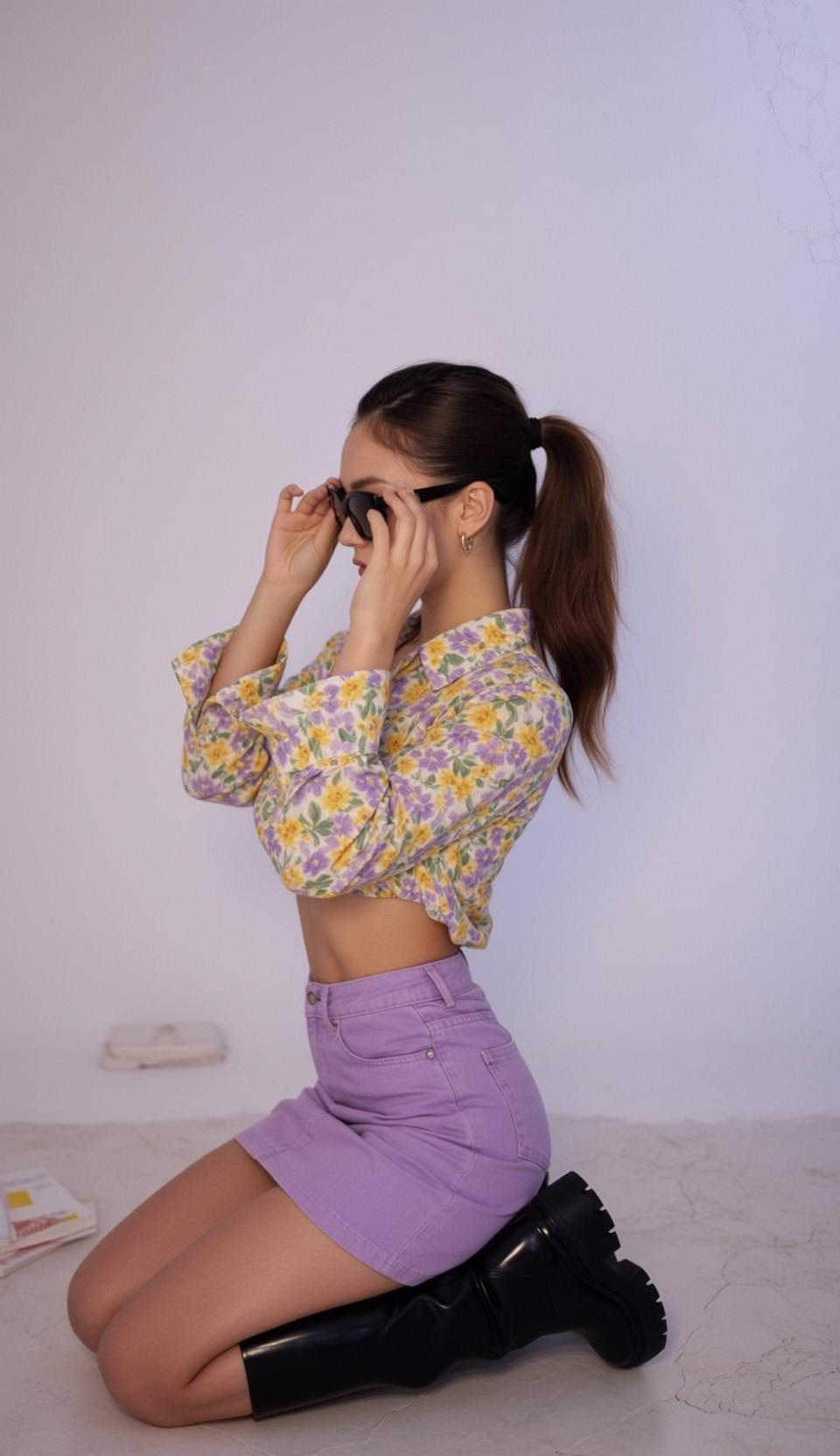 Floral Shirt Purple Skirt