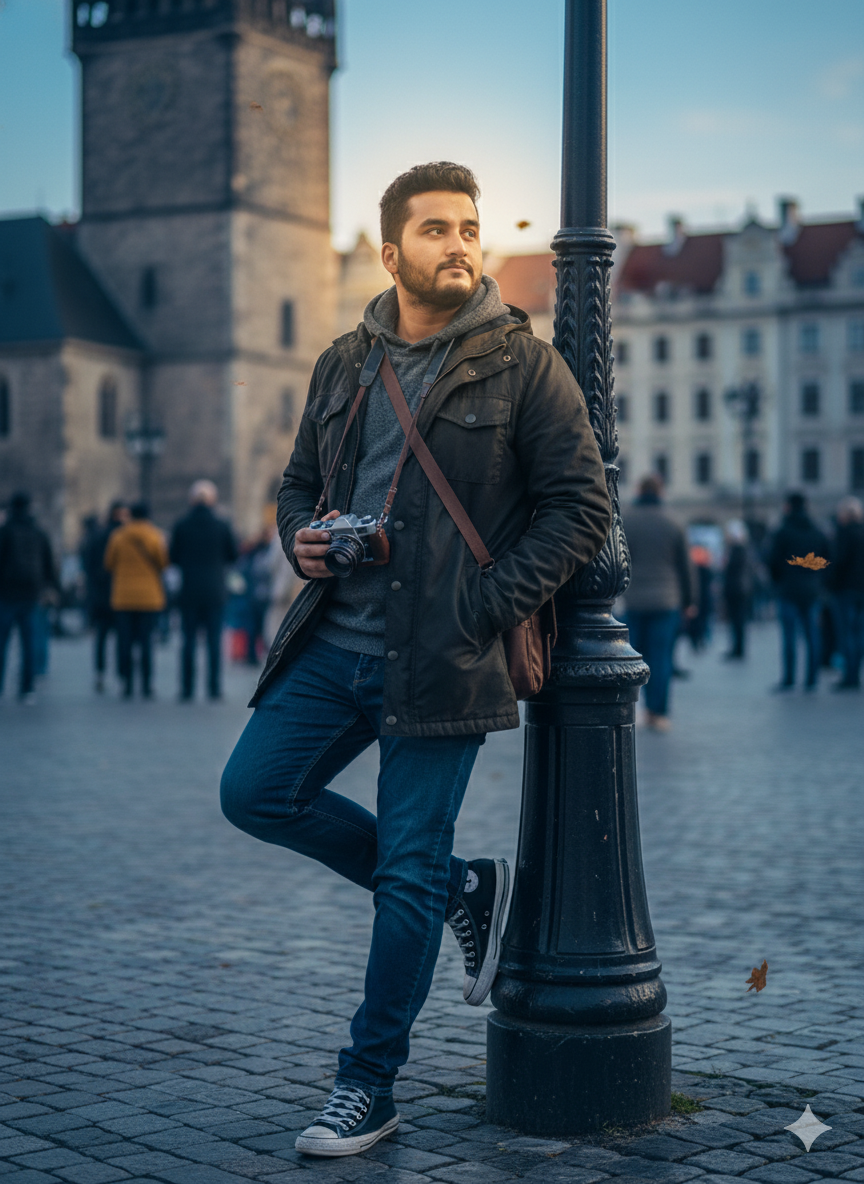 Traveler Lamp Post Portrait