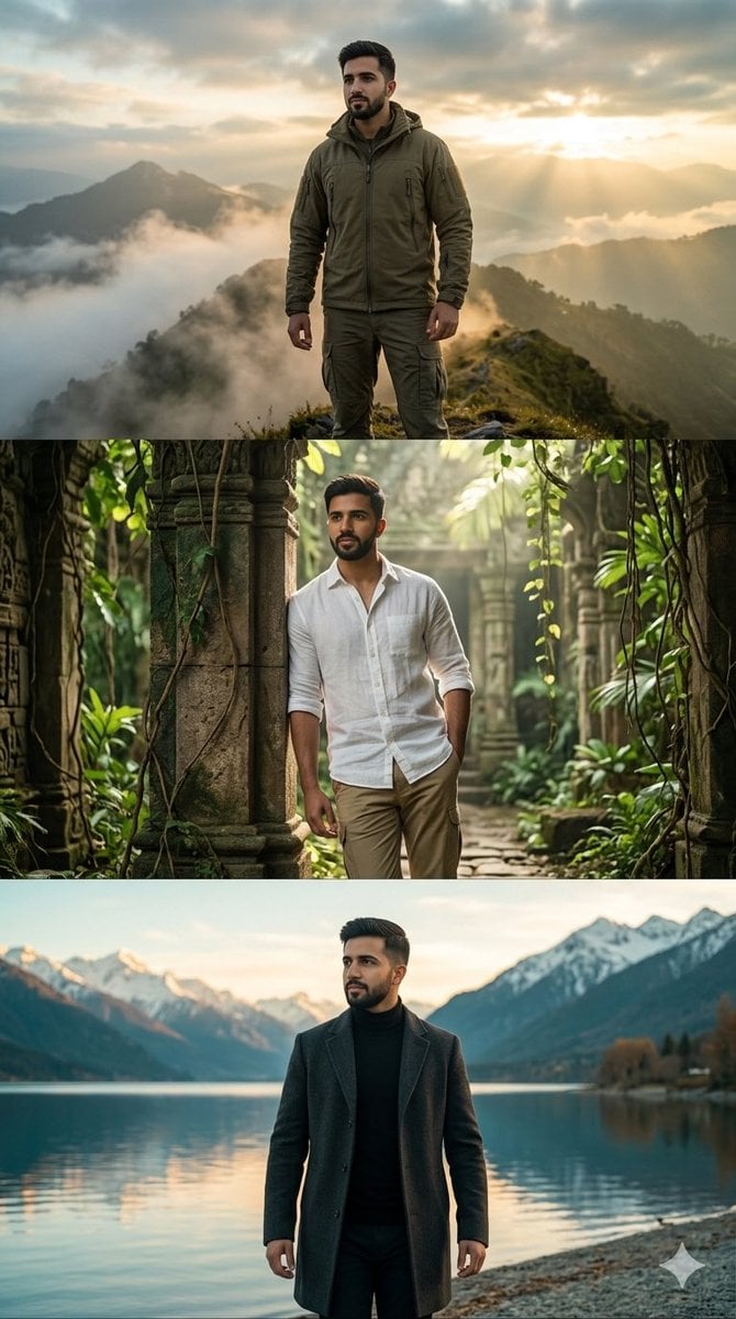 Misty Mountain Ridge Sunrise Cinematic Collage Editorial Fashion