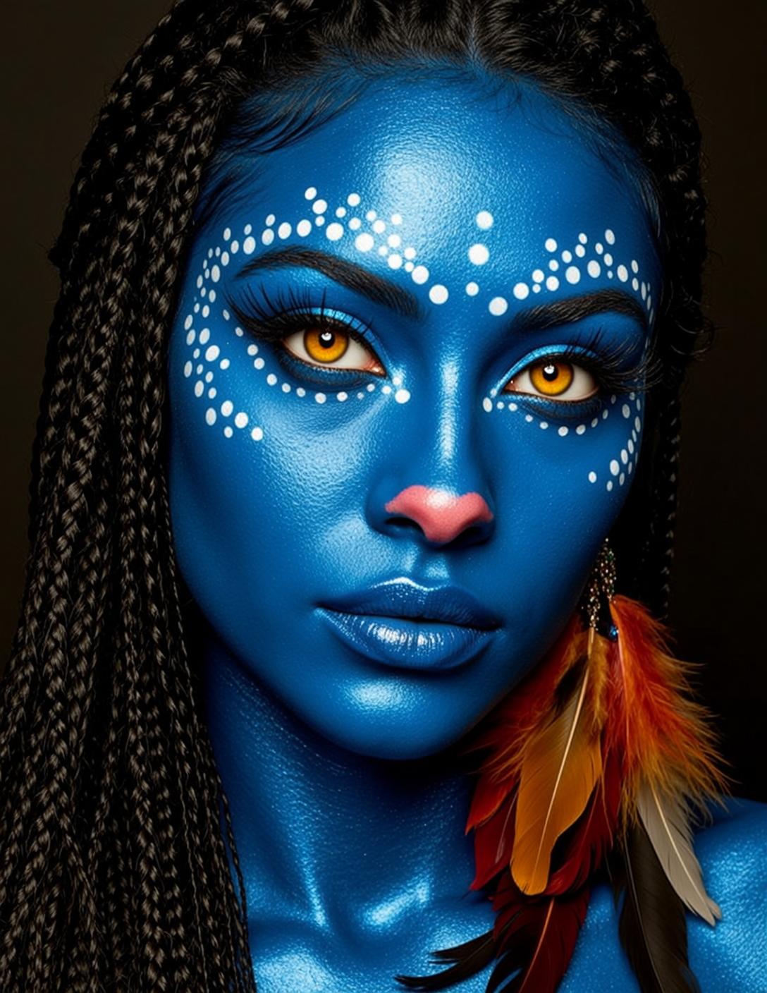 Halloween Makeup Blue-skinned Alien White Markings Long