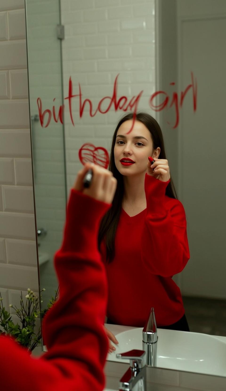 Birthday Mirror Lipstick Drawing