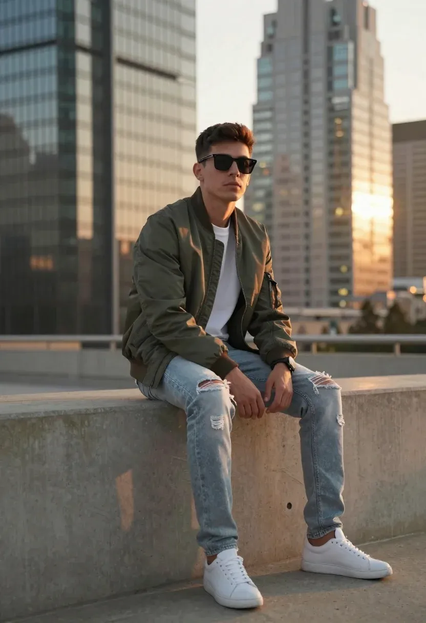 Subject Young Man With Short Dark Hair And Sunglasses Sits
