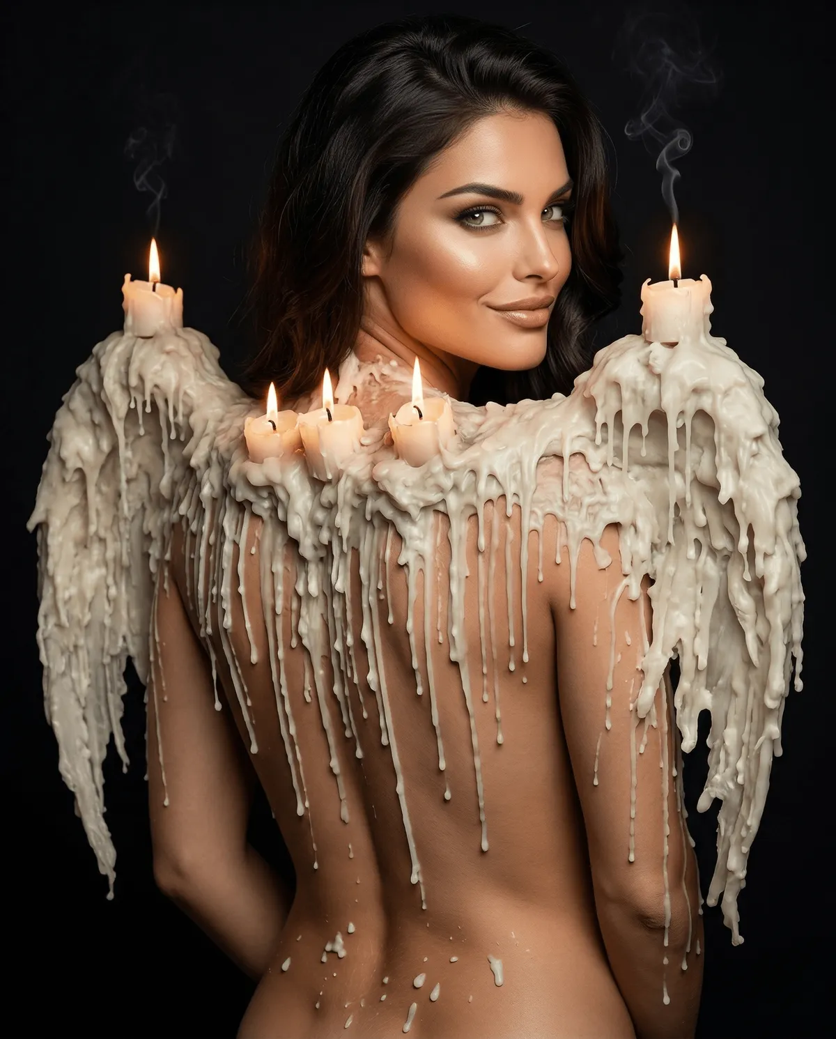 Candle Wax Wings Studio Portrait Dramatic Lighting
