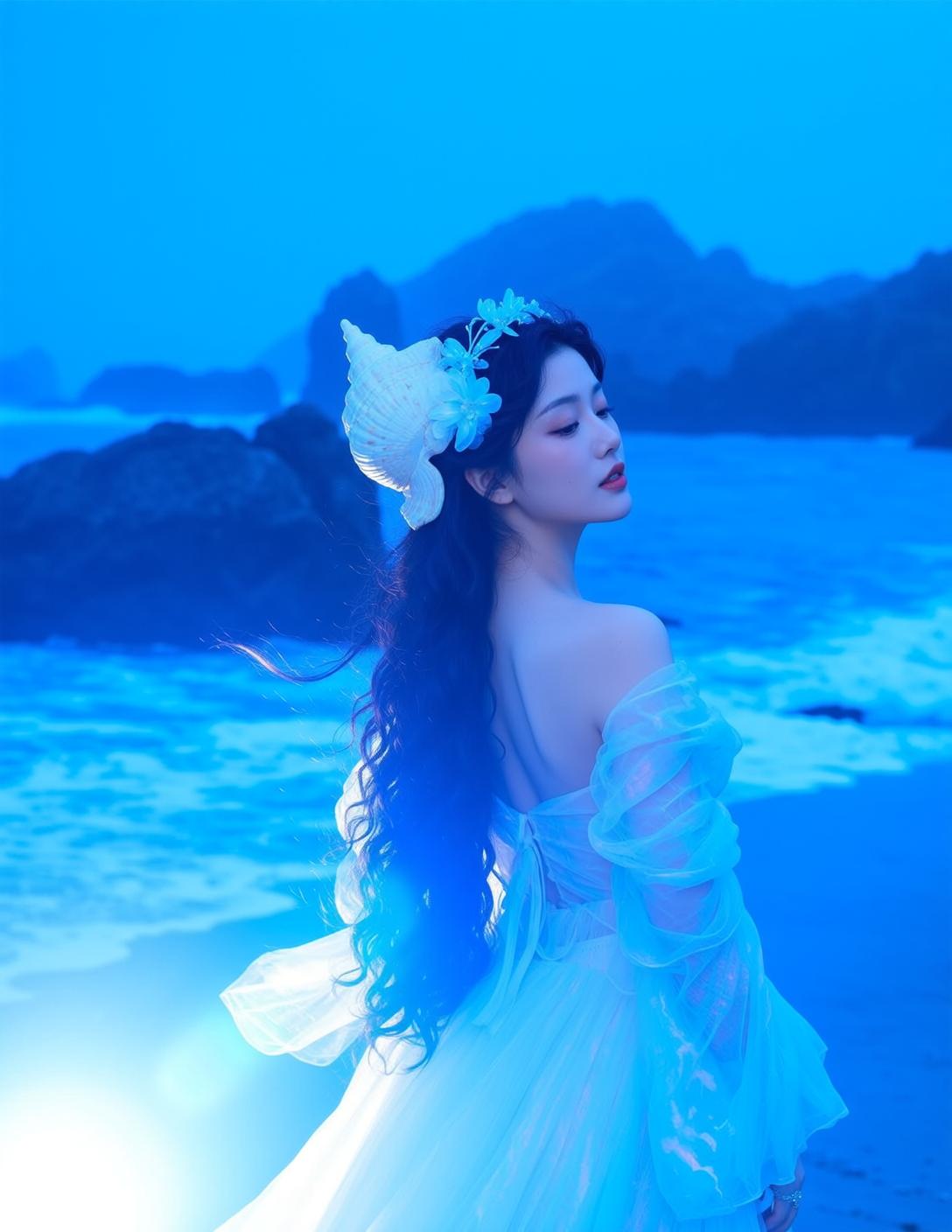 White Dress Dusk Shore